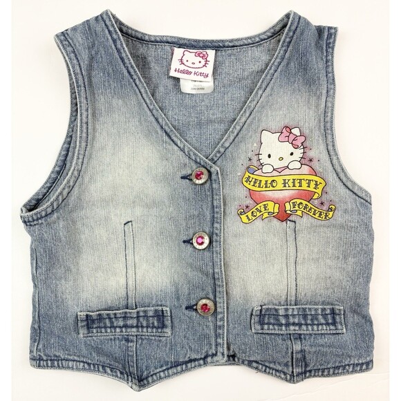 Vintage Hello Kitty Sanrio Denim Skirt Vest Two Piece Girls Outfit Y2K Medium - Picture 3 of 14